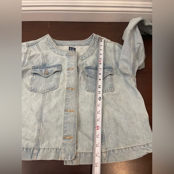 GAP collarless Light Blue Cotton denim Jacket large - Picture 8 of 9